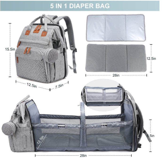 Mochila Bolsa de Pañales con Cambiador y Estuche para Chupón
