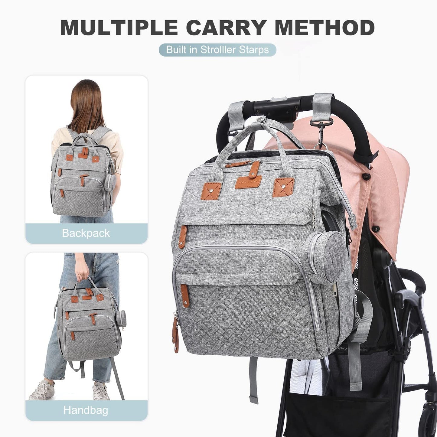 Mochila Bolsa de Pañales con Cambiador y Estuche para Chupón