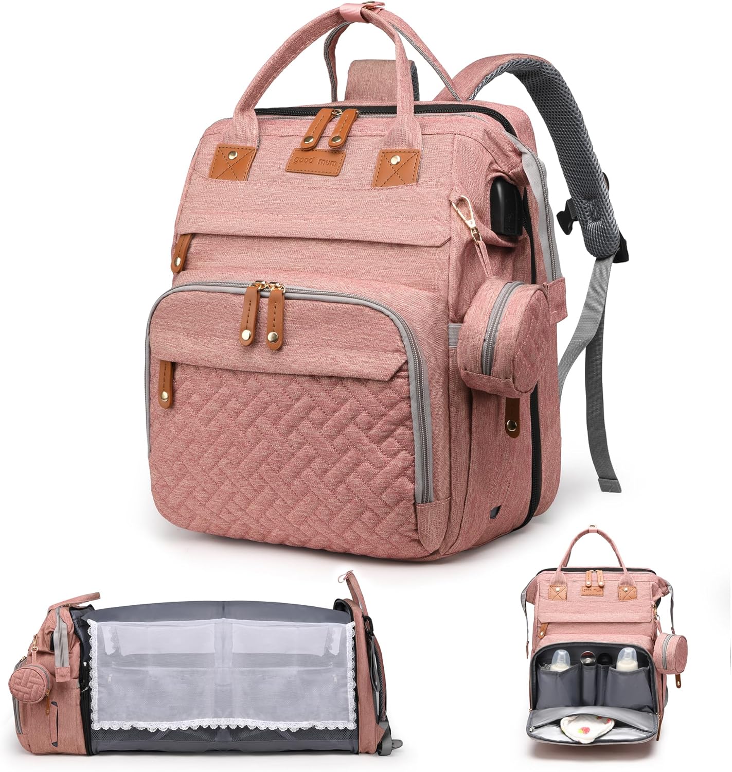 Mochila Bolsa de Pañales con Cambiador y Estuche para Chupón