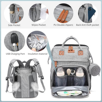 Mochila Bolsa de Pañales con Cambiador y Estuche para Chupón